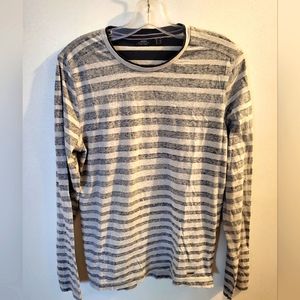 Mexx Metropolitan Grey & White Striped Long Sleeve T-Shirt | Size Medium